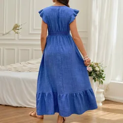 Vestido de embarazo largo con volantes y cuello en V para verano