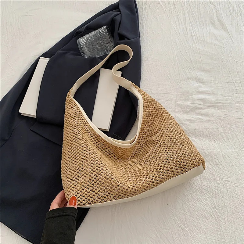 Bolso de playa tejido para mujer, hombro y mano en verano - imagen 2