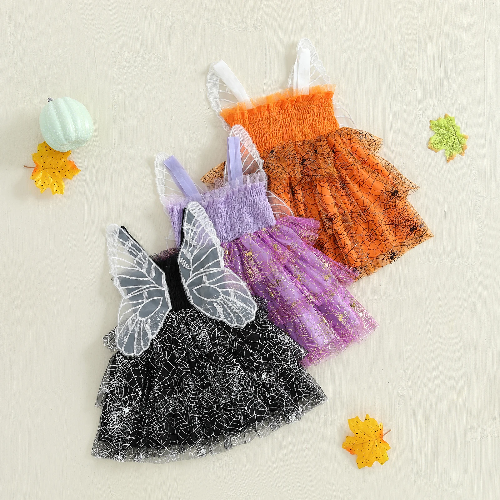 Tregren vestido de Halloween niña con alas y tul en capas
