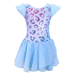 Maillot de ballet con falda para niñas – Estampado leopardo y volantes