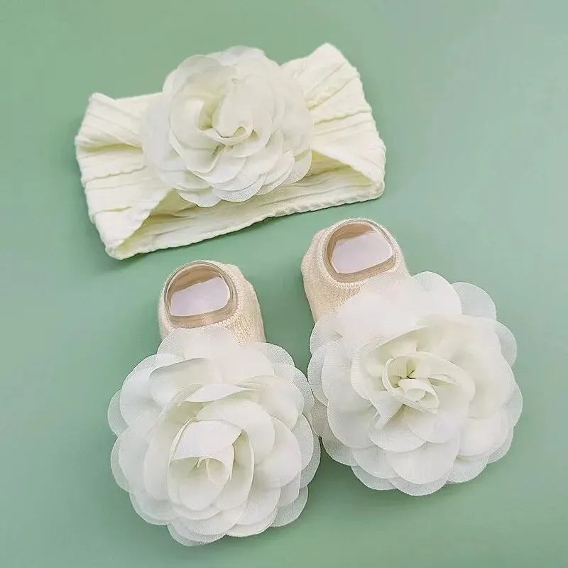 Calcetines antideslizantes bebé con diadema encaje para recién nacido - imagen 3