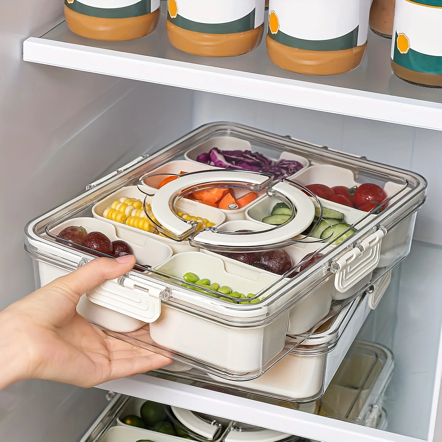 Contenedor de snacks transparente con tapa y asa apto para microondas