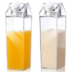Botella deportiva infantil transparente de plástico cuadrada