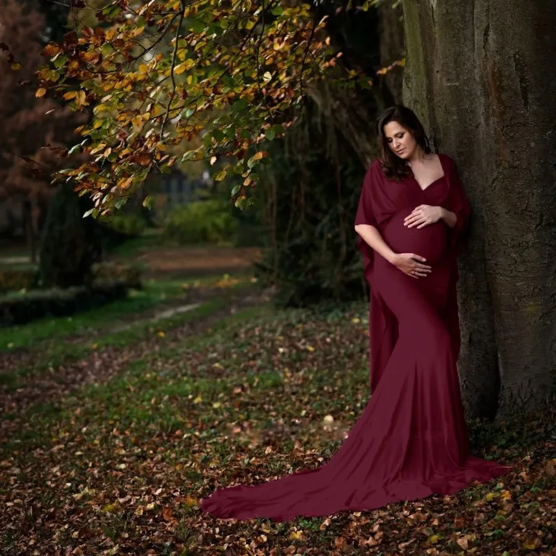 Vestido de maternidad largo elegante para fotos con mangas murciélago - imagen 2