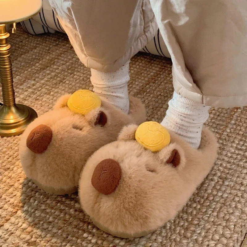 Pantuflas antideslizantes de felpa con capibara para casa, invierno - imagen 5