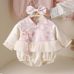 Conjunto recién nacida estilo chino rosa princesa de manga larga
