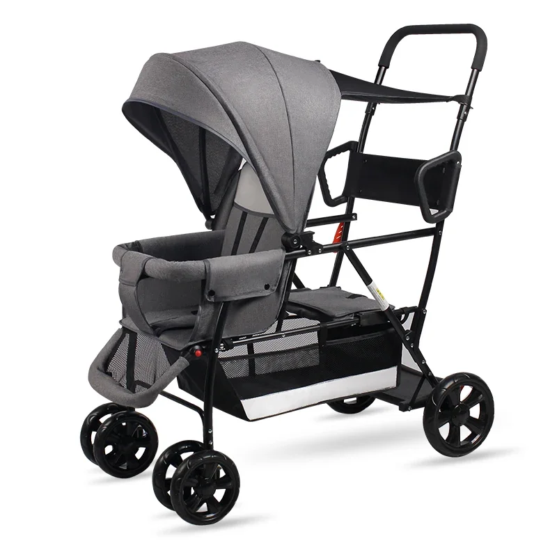 Silla de paseo gemelar tipo jogger con reclinado total y cesta - imagen 4