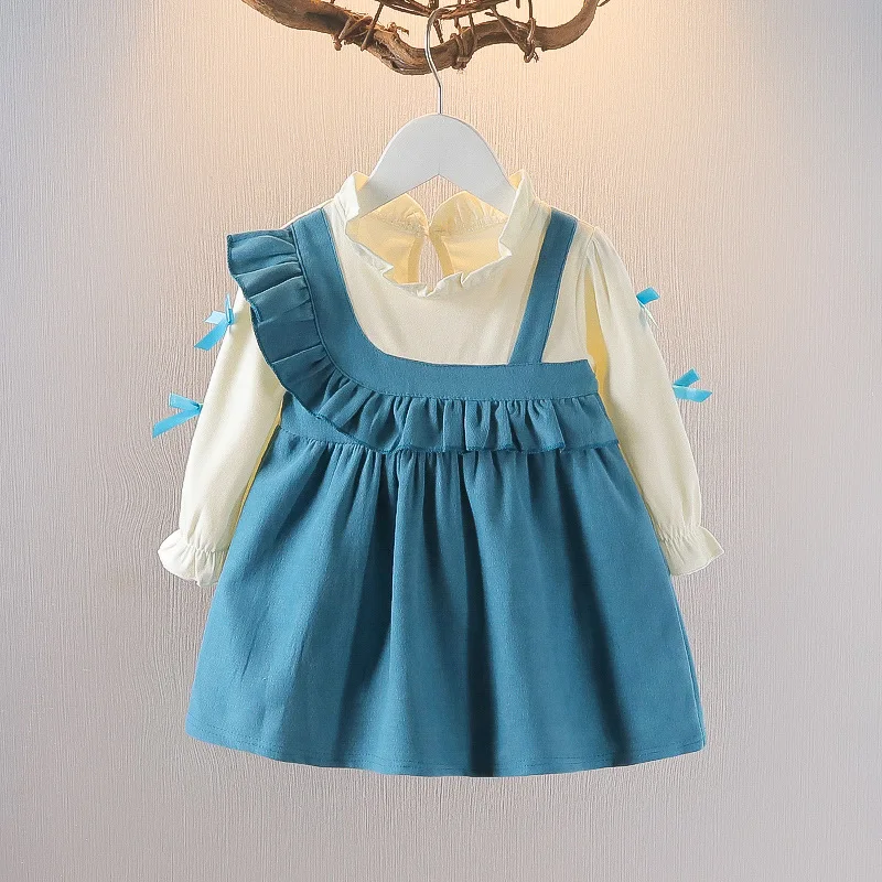 Vestido niña princesa de algodón de manga larga con lazo y diseño irregular - imagen 2