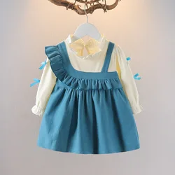 Vestido niña princesa de algodón de manga larga con lazo y diseño irregular