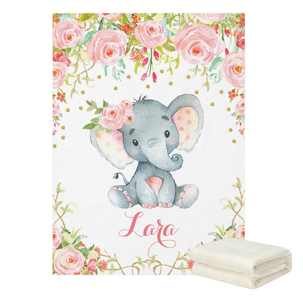 Manta de franela polar con elefante rosa