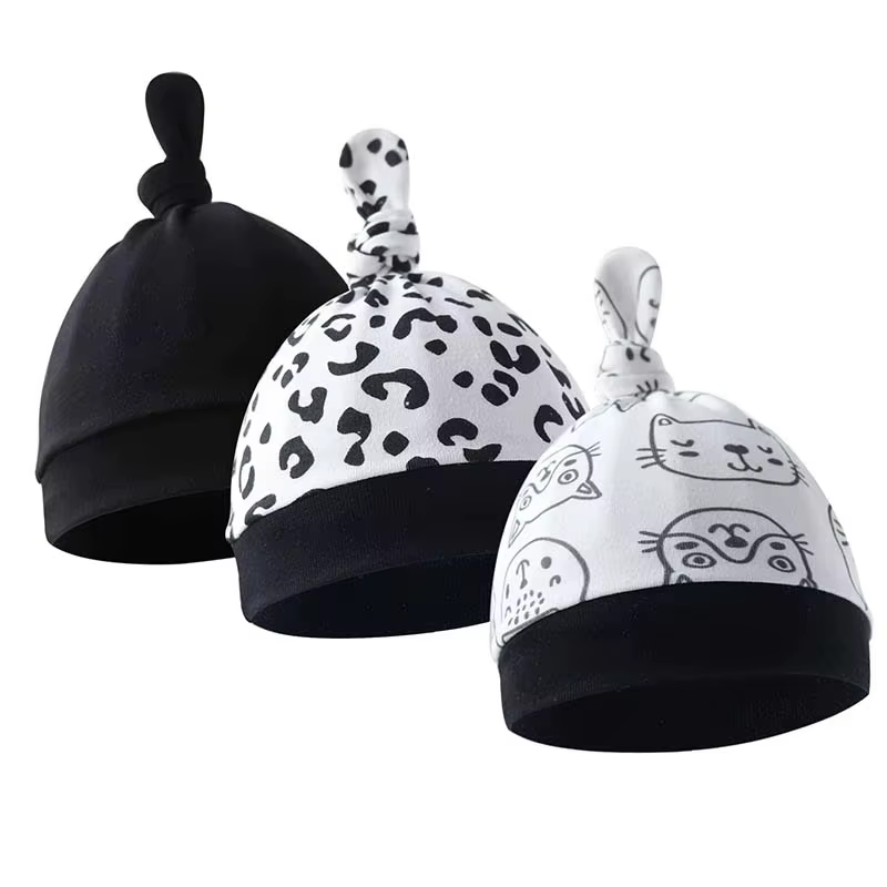 Gorro de algodón para bebé recién nacido – Estilo anudado para primavera y otoño - imagen 4