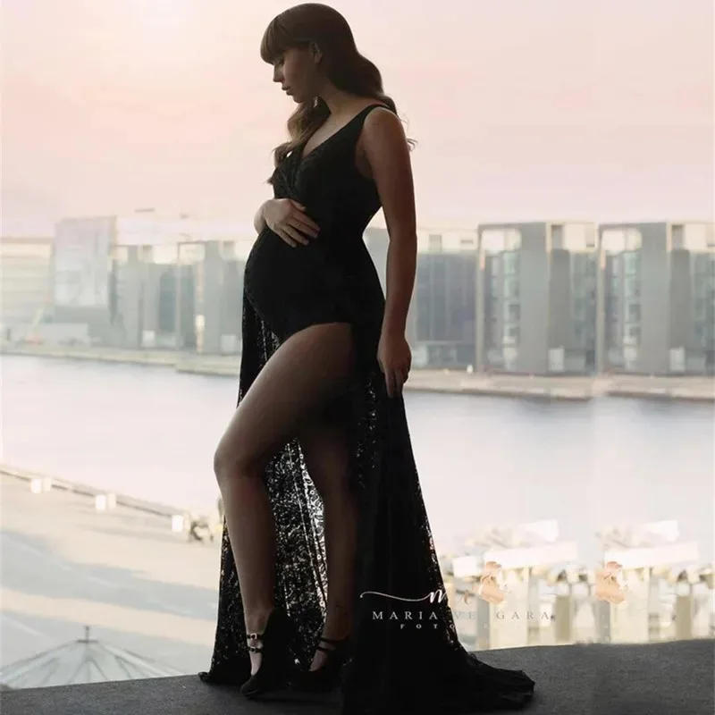 Vestido de encaje largo sin mangas para embarazadas