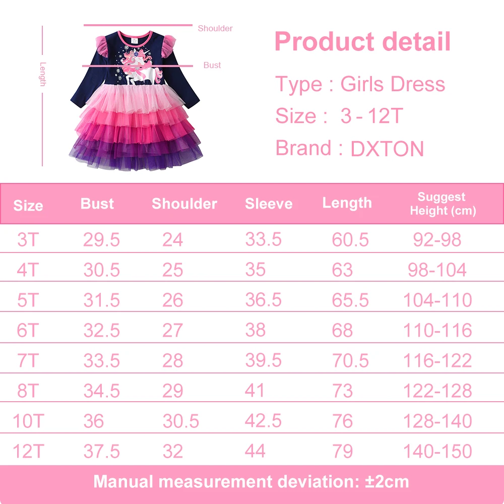 Vestido DXTON de unicornio con tul de cinco capas y mangas largas