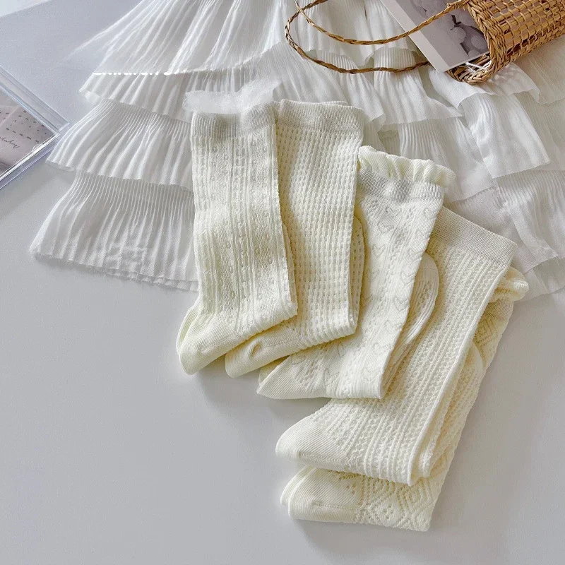 Calcetines escolares de malla beige transpirables con lazo para niños - imagen 5