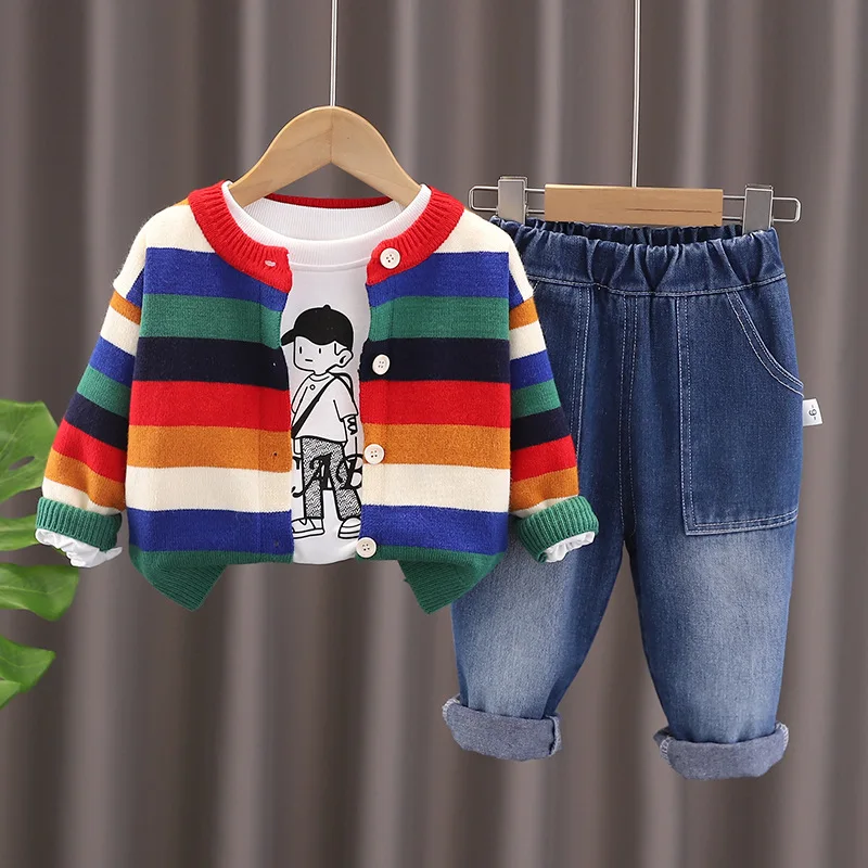 Conjunto otoño para bebé: chaqueta de rayas y pantalón - imagen 2