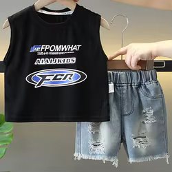 Conjunto de verano para niño pequeño: top sin mangas y short vaquero