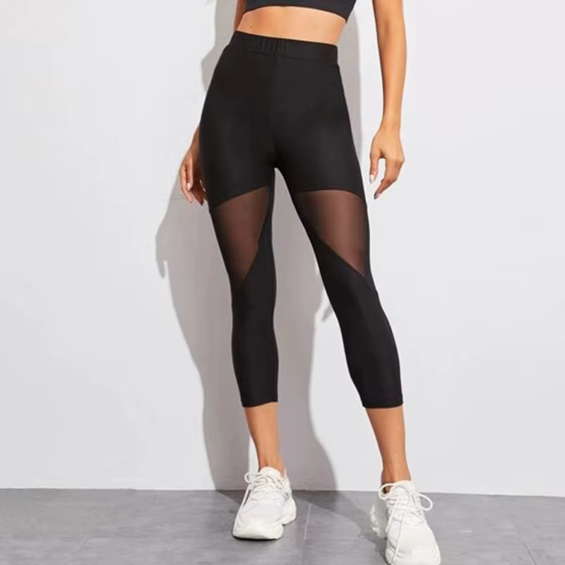 Leggings deportivos negros de malla elástica para yoga y fitness - imagen 3