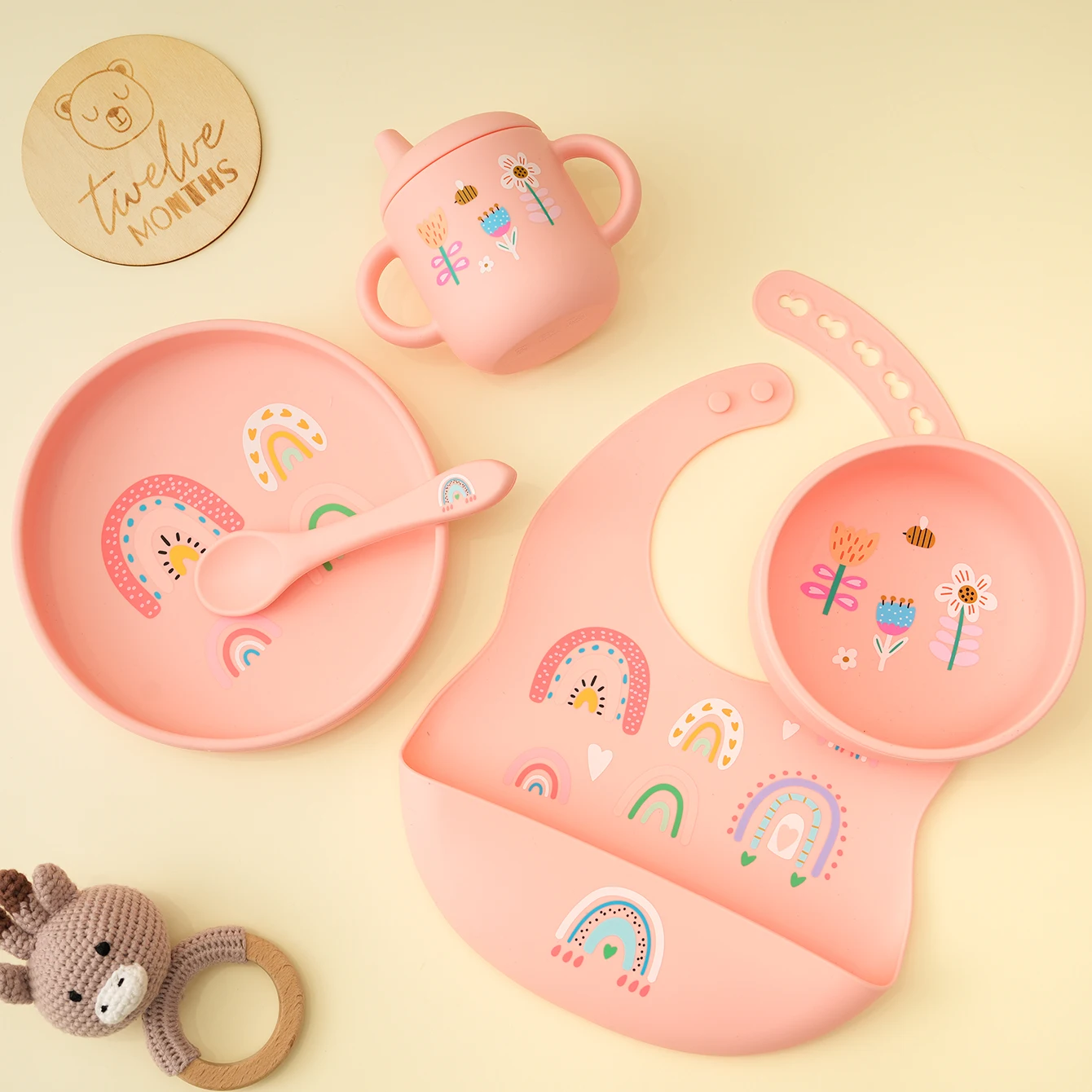 Set de alimentación bebé silicone 5 piezas – Plato, cuenco, babero y vaso antitacas - imagen 5