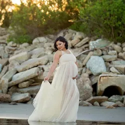 Vestido largo embarazo con tul para sesiones de maternidad