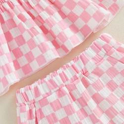 Conjunto verano niña con volantes y cuadros: camiseta pantalón corto