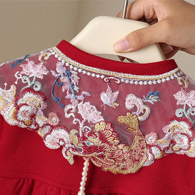 Monos bebé niña primavera y otoño con bordado rojo elegante chic - imagen 2