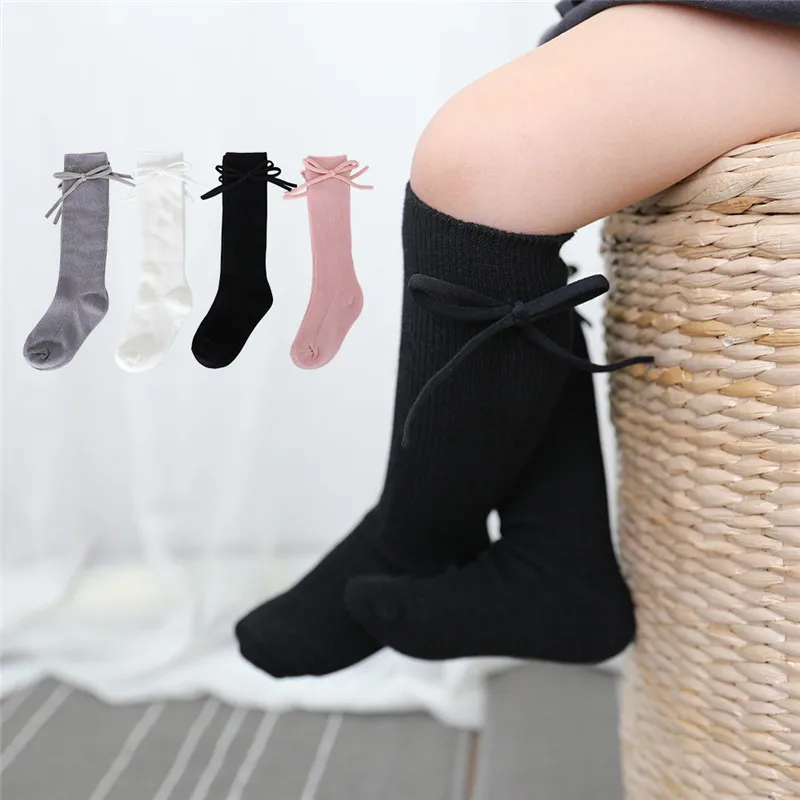 Calcetines altos de princesa con lazo – Algodón suave para niñas