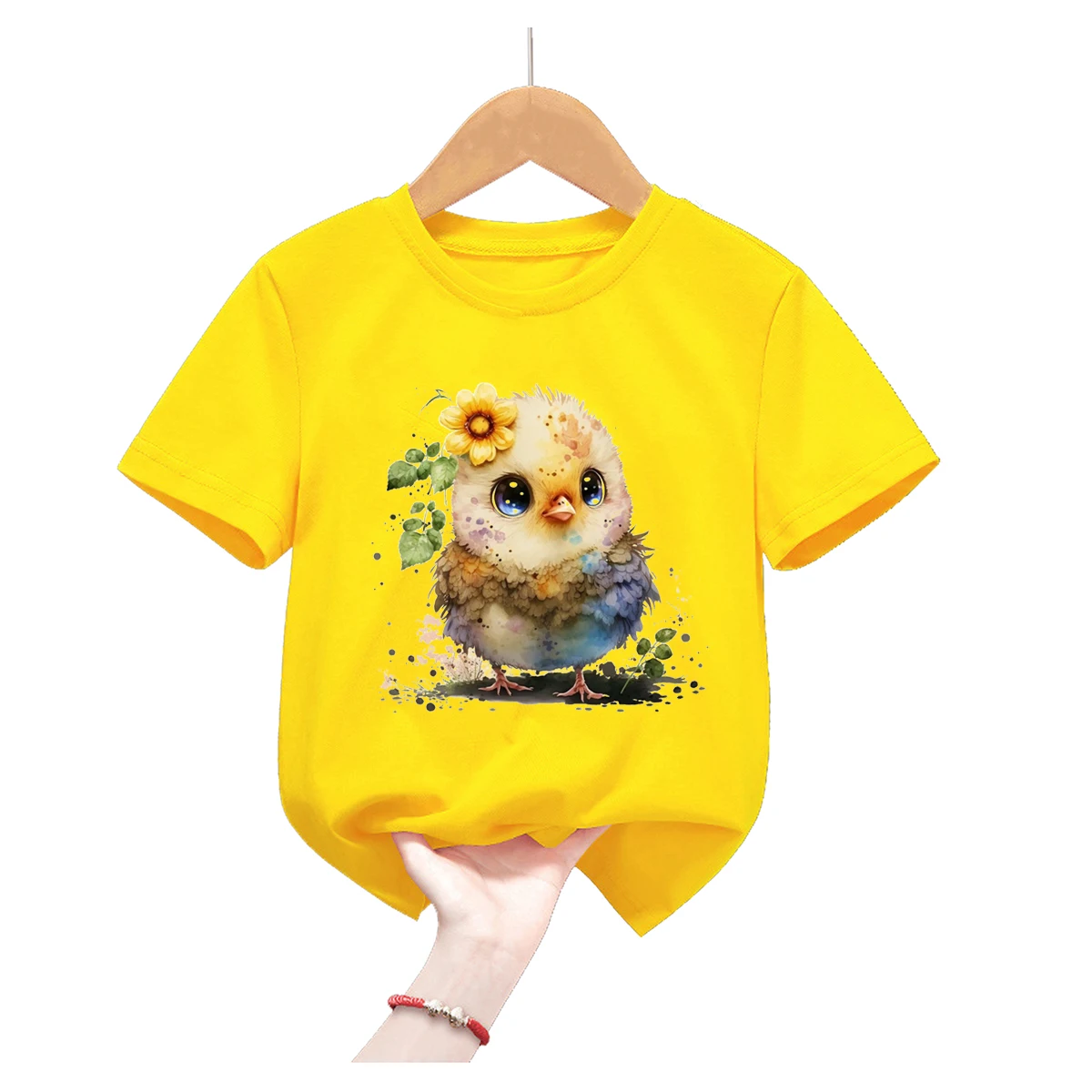 Camiseta infantil de verano con estampado de pollito – Colores pastel - imagen 4