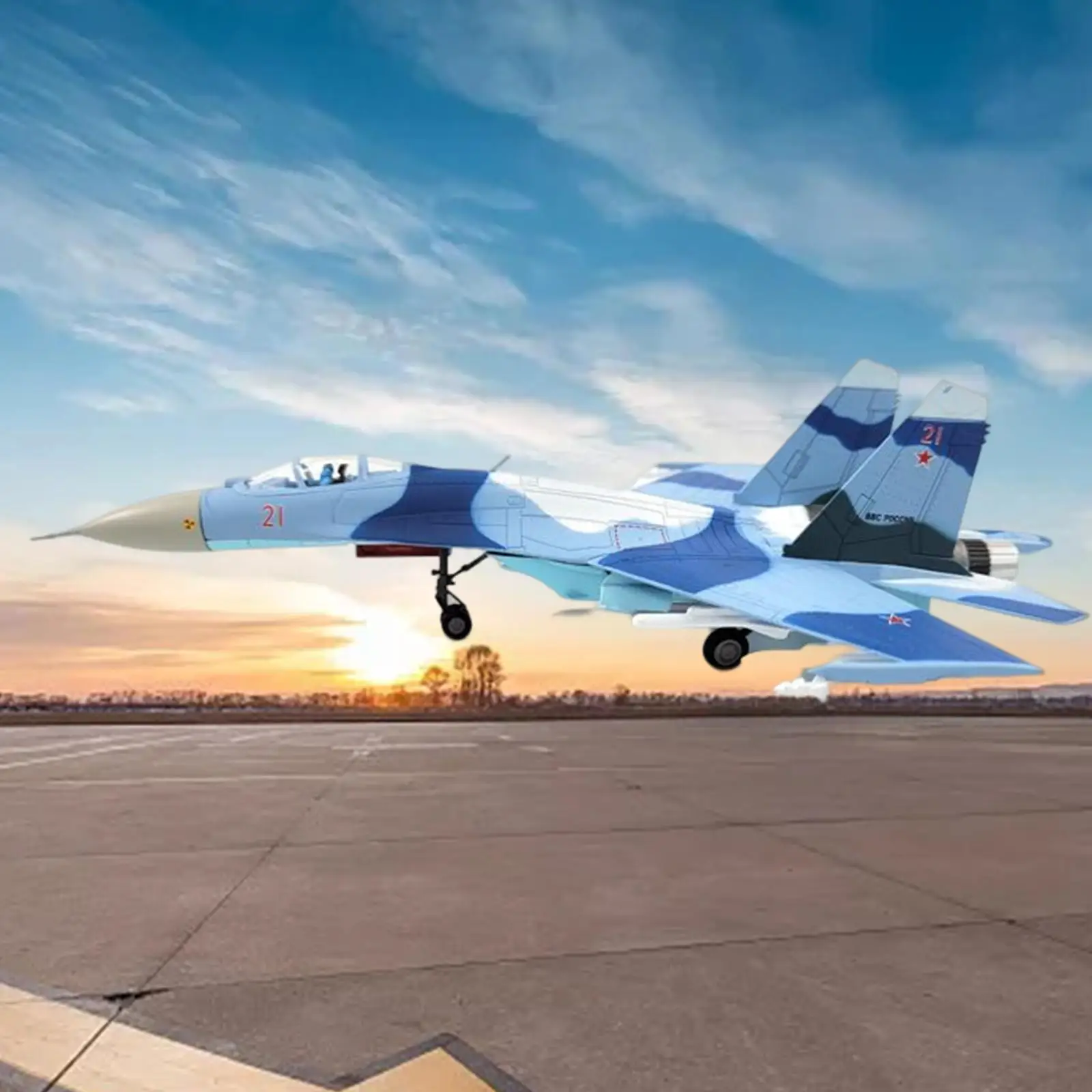 Avión SU-27 metálico con soporte para exposición en estantería