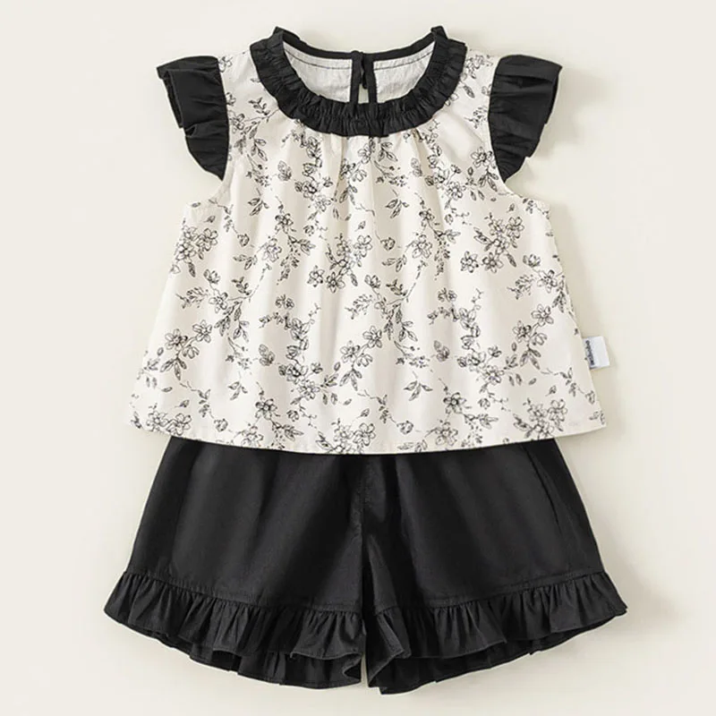 Conjunto verano niña: top sin mangas floral y pantalón corto negro - imagen 4