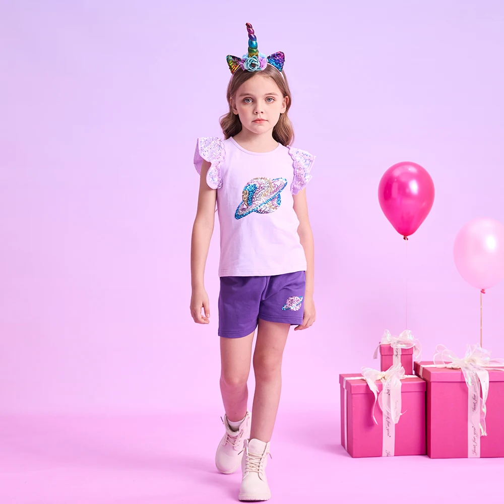 DXTON Conjunto de niña volantes y pantalón corto con lentejuelas - imagen 2