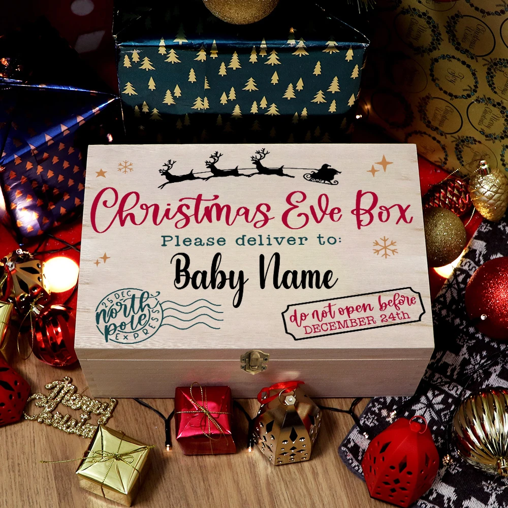 Caja de madera decorada para regalo de Navidad – Niños y niñas