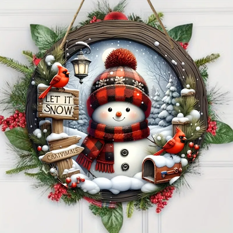 Corona de Navidad acrílico con muñeco de nieve