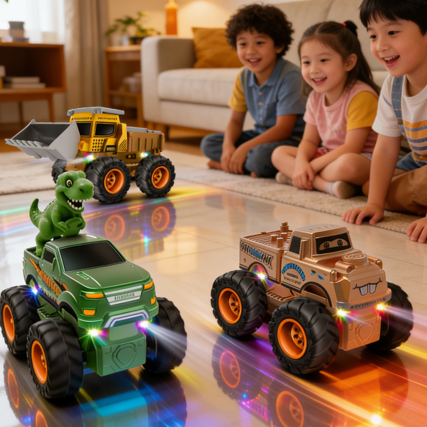 Camioneta todoterreno dinosaurio con ruedas grandes y luces - imagen 2