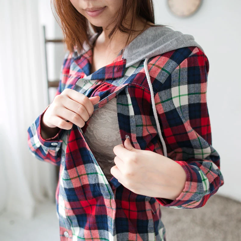 Camisa de maternidad a cuadros para lactation - Emotion Moms manga larga - imagen 5