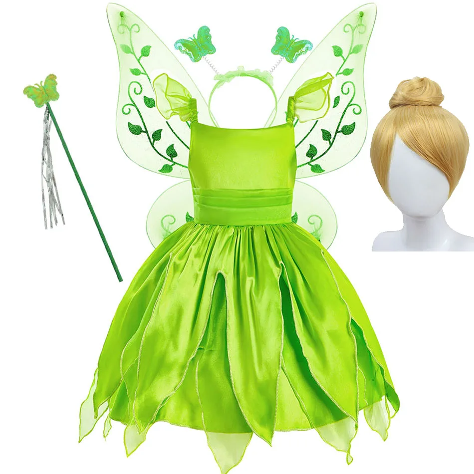 Disfraz de Hada Verde para niñas – Vestido de fantasía con volantes sin mangas
