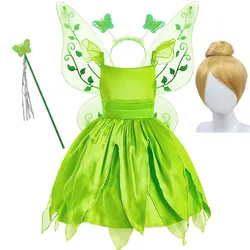 Disfraz de Hada Verde para niñas – Vestido de fantasía con volantes sin mangas