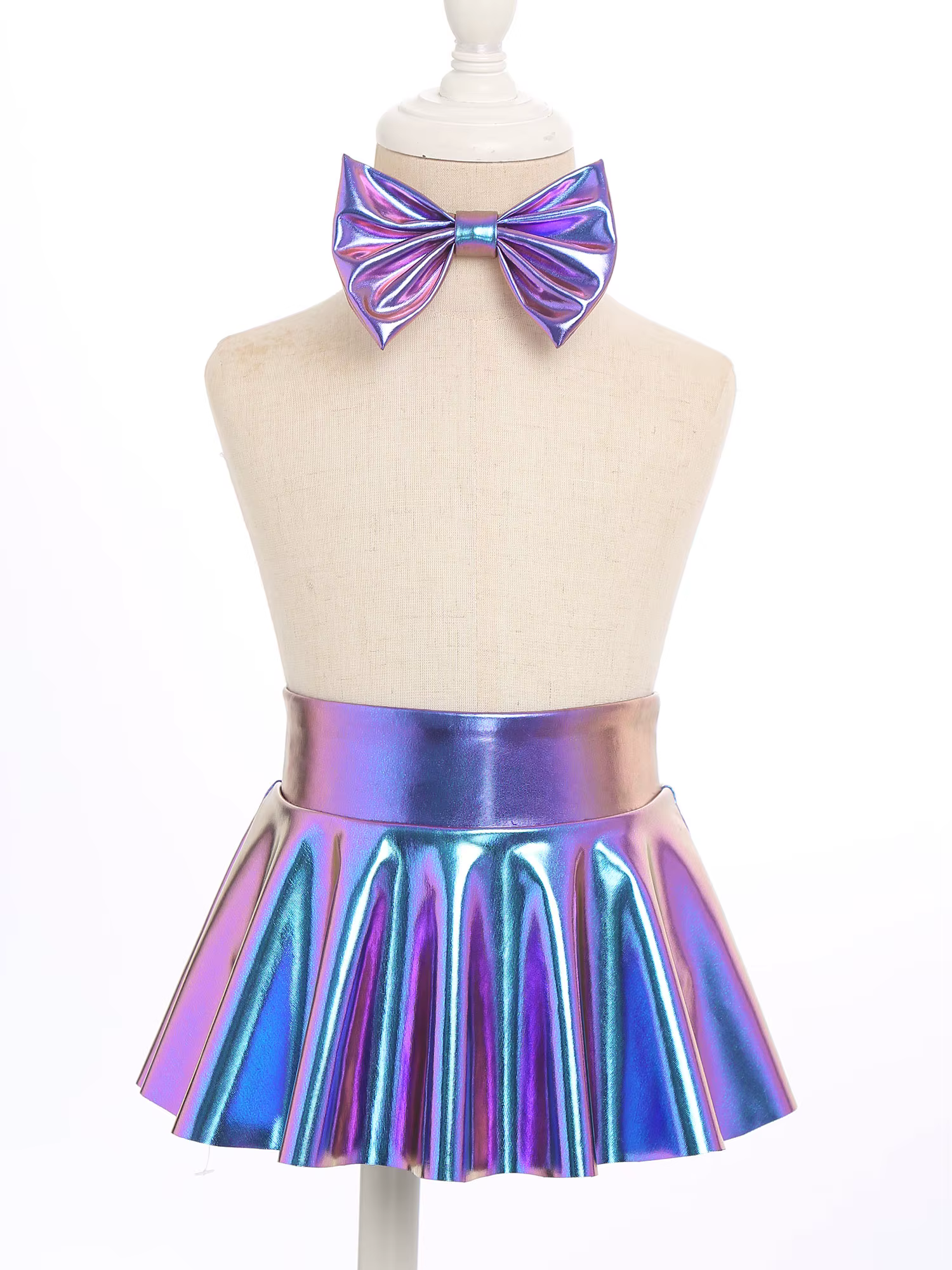 Minifalda brillante de PU con diadema y lazo para niña - imagen 4