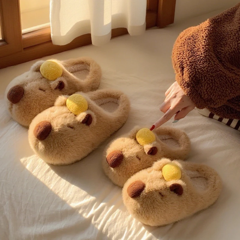 Pantuflas antideslizantes de felpa con capibara para casa, invierno - imagen 2
