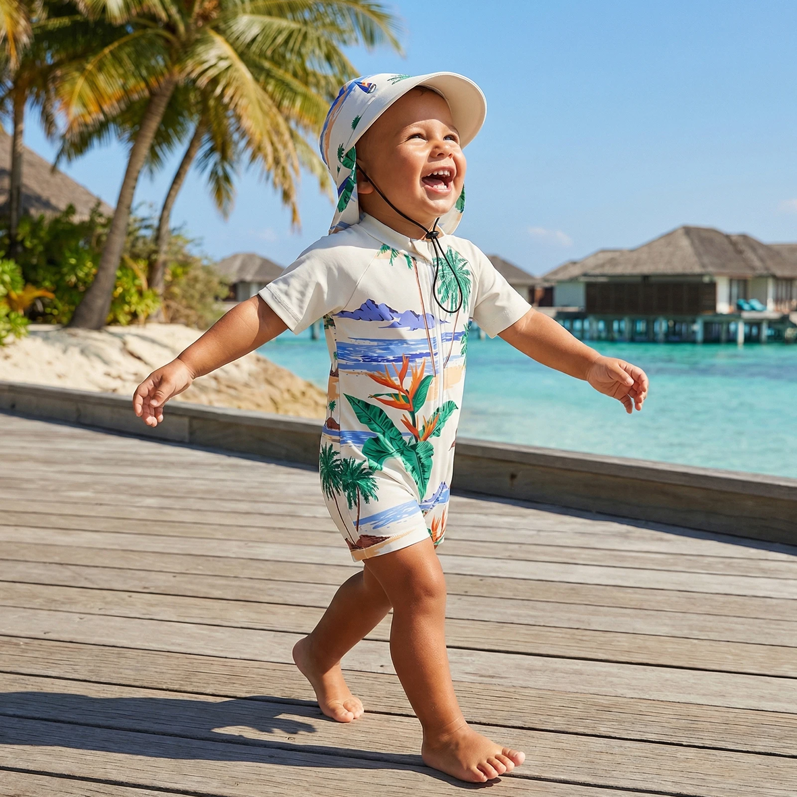 Traje de baño infantil con protección solar y estampado tropical - imagen 3