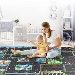 Alfombra de juego infantil con carretera y cochecitos