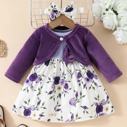 Conjunto de vestidos para niña primavera y otoño con lazo