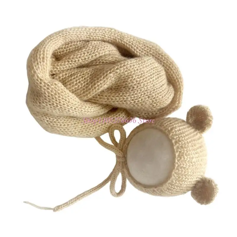 R6FD Envoltura de mohair para recién nacido - Conjunto gorrito - imagen 3