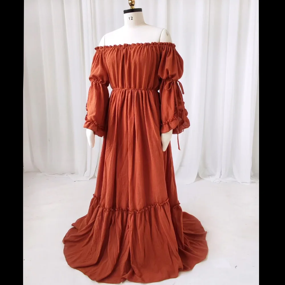 Vestido de embarazo lino algodón un hombro manga larga sesión fotos