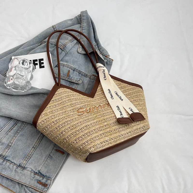 Bolso de paja a hombro tejido a mano estilo retro para verano - imagen 5