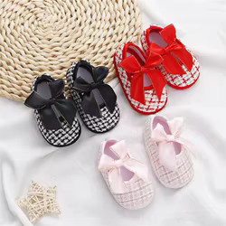 Zapatos de bebé planos antideslizantes con lazo para niñas