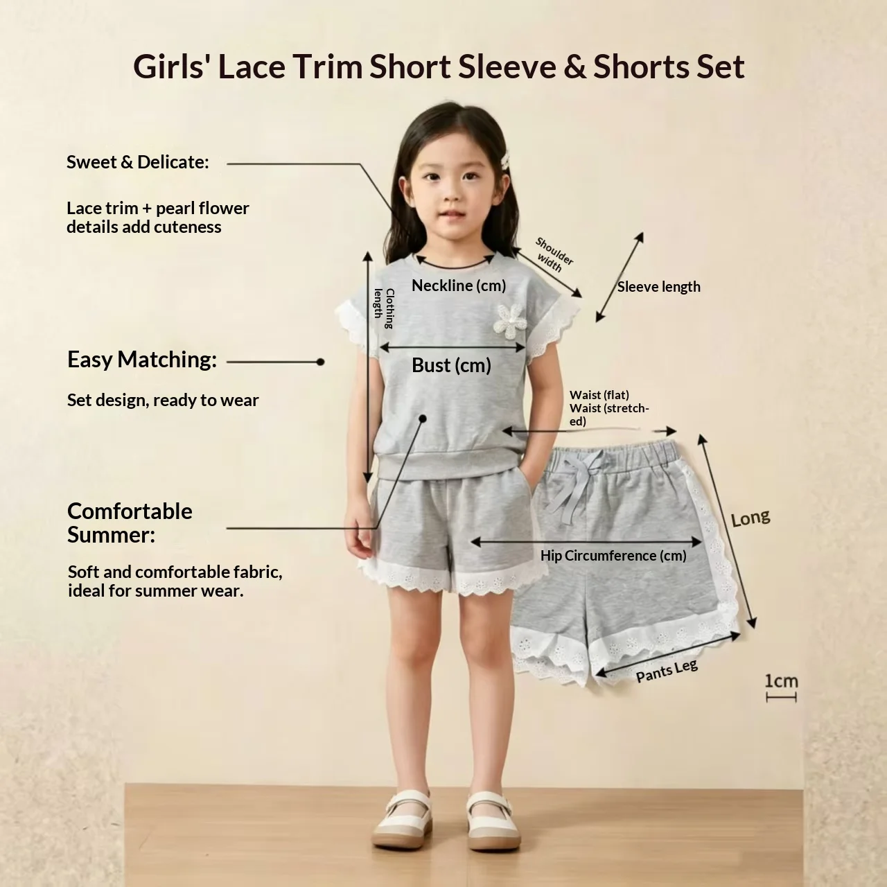 Conjunto verano niña con camiseta de encaje y pantalón corto - imagen 4