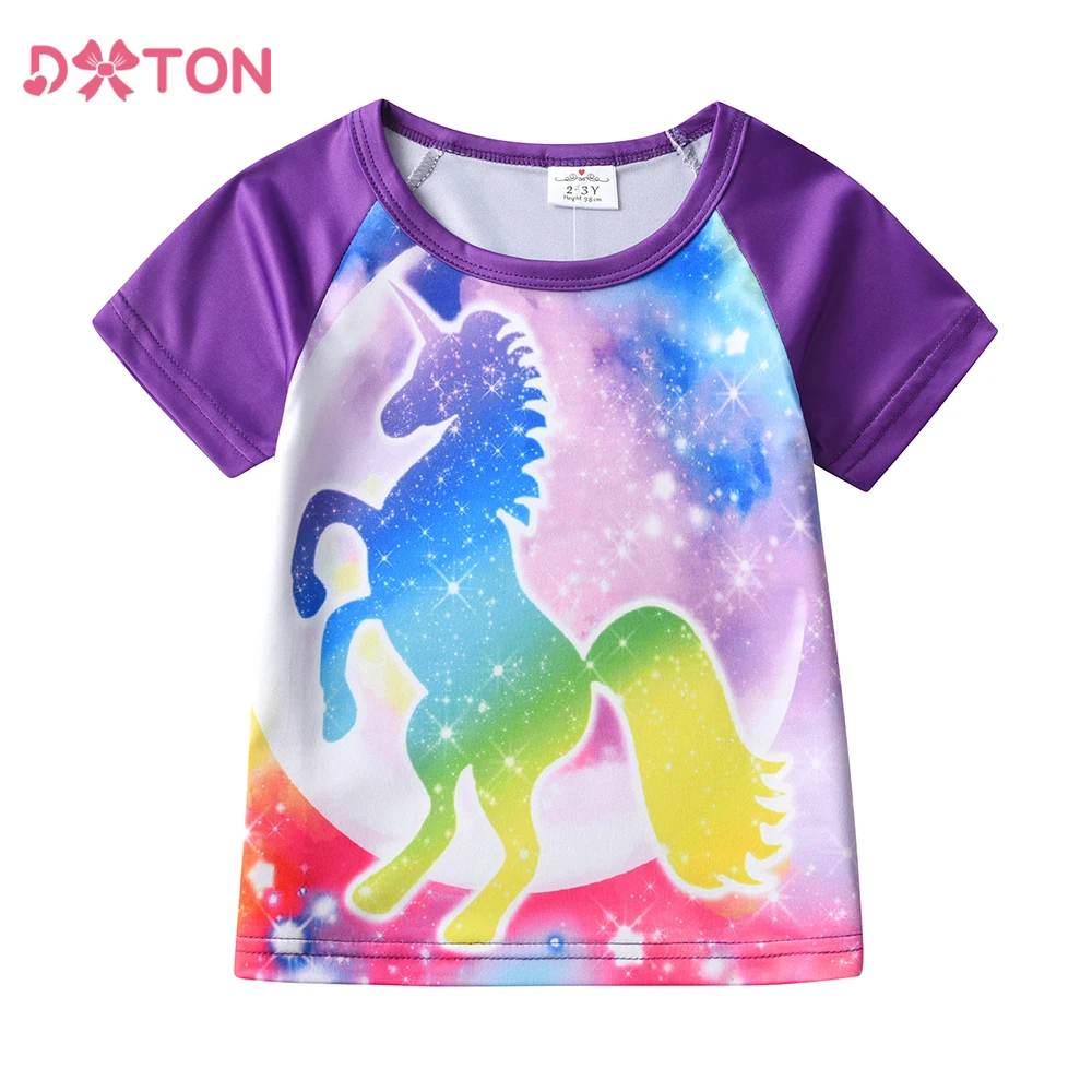 DXTON Camisetas de niña veraniegas con unicornio y cielo estrellado - imagen 5