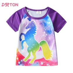 DXTON Camisetas de niña veraniegas con unicornio y cielo estrellado