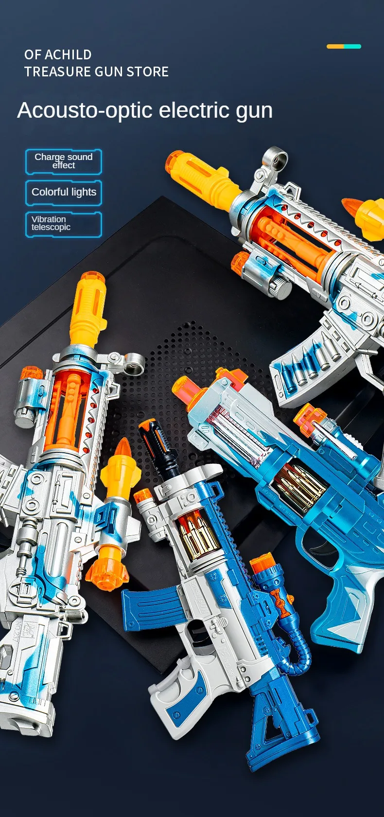 Pistola eléctrica MYGVN - vista frontal del juguete con detalles realistas