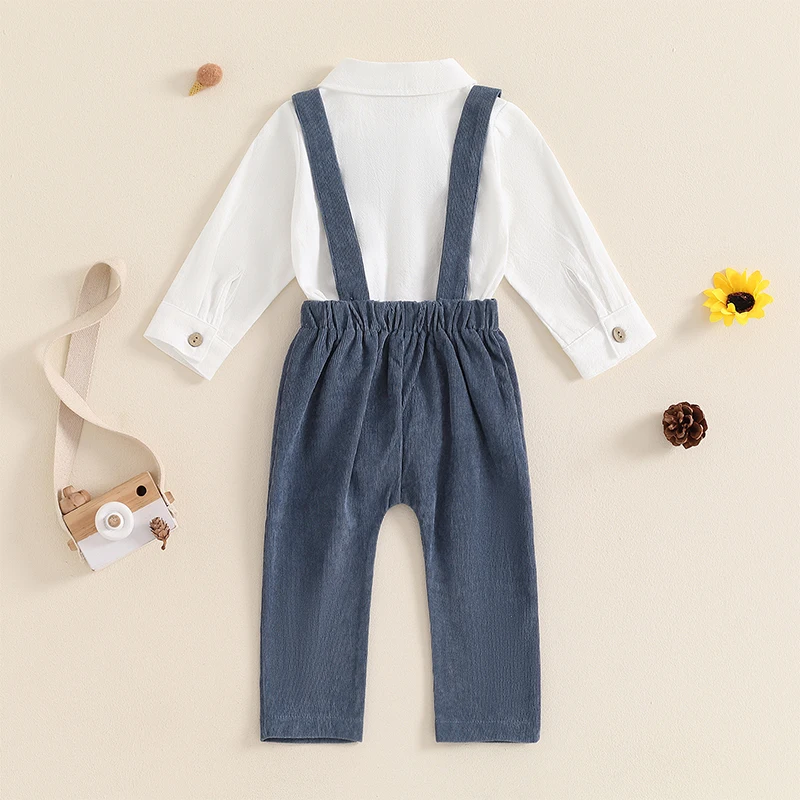 Conjunto bebé de pana: mameluco con pajarita y pantalón largo